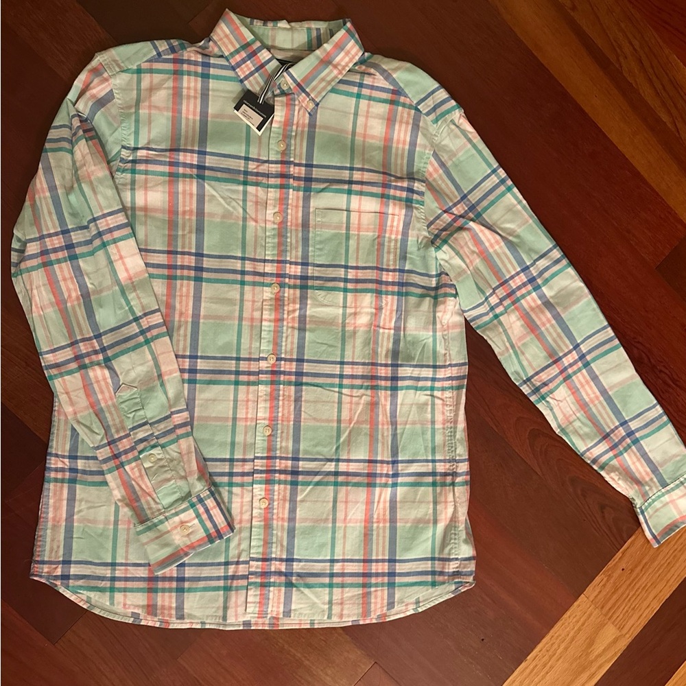 Vineyard Vines Mint Green Plaid Casual Button Down Shirt